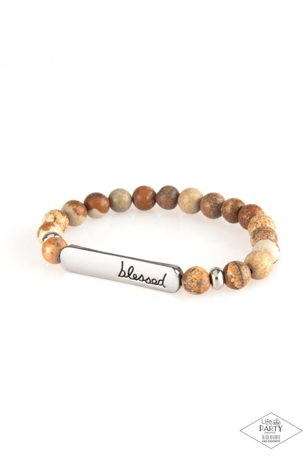 Born Blessed Brown Stone Stretch Bracelet - Paparazzi Accessories-CarasShop.com - $5 Jewelry by Cara Jewels