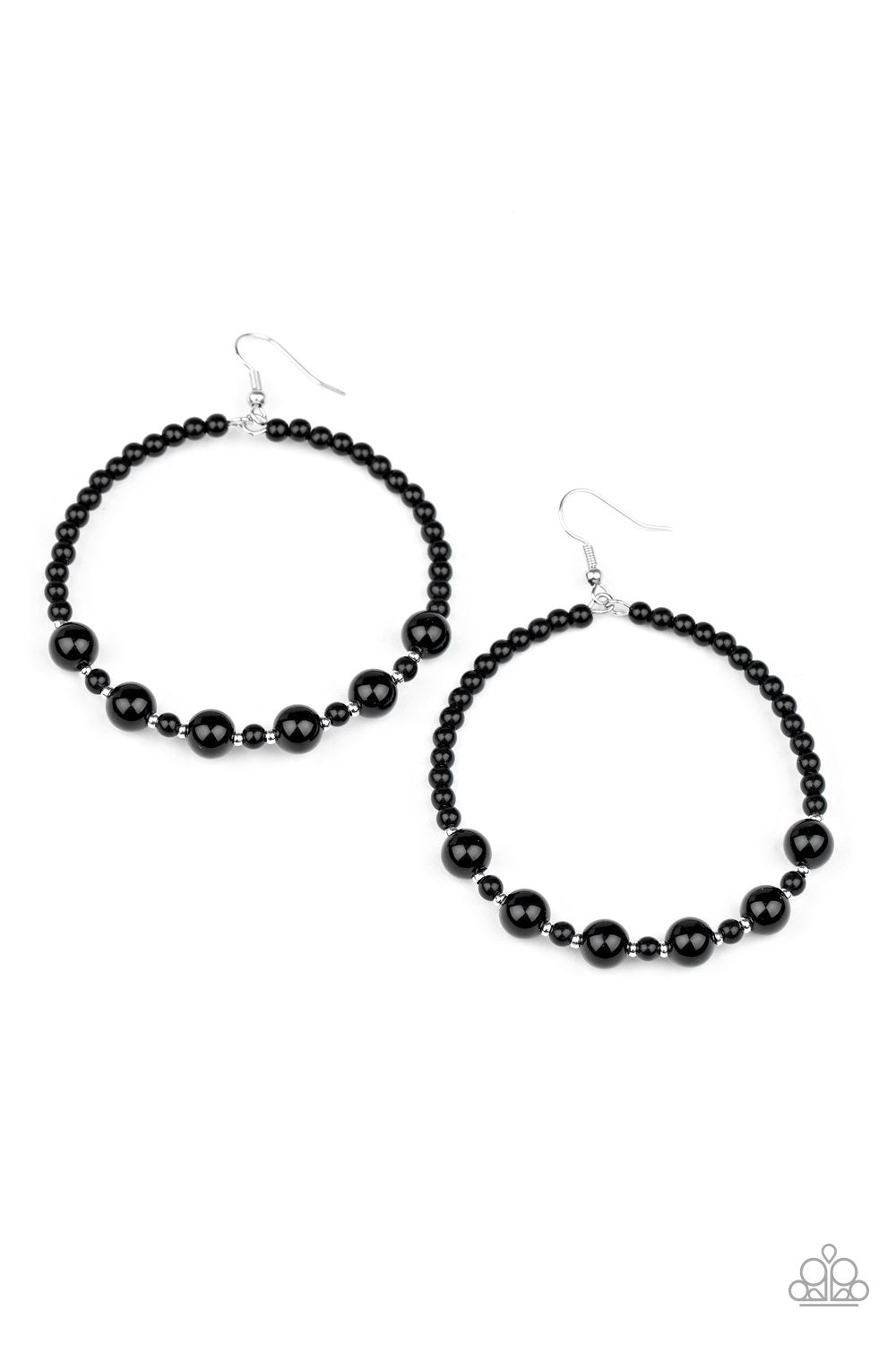 Boss Posh Black Beaded Hoop Earrings - Paparazzi Accessories - lightbox -CarasShop.com - $5 Jewelry by Cara Jewels