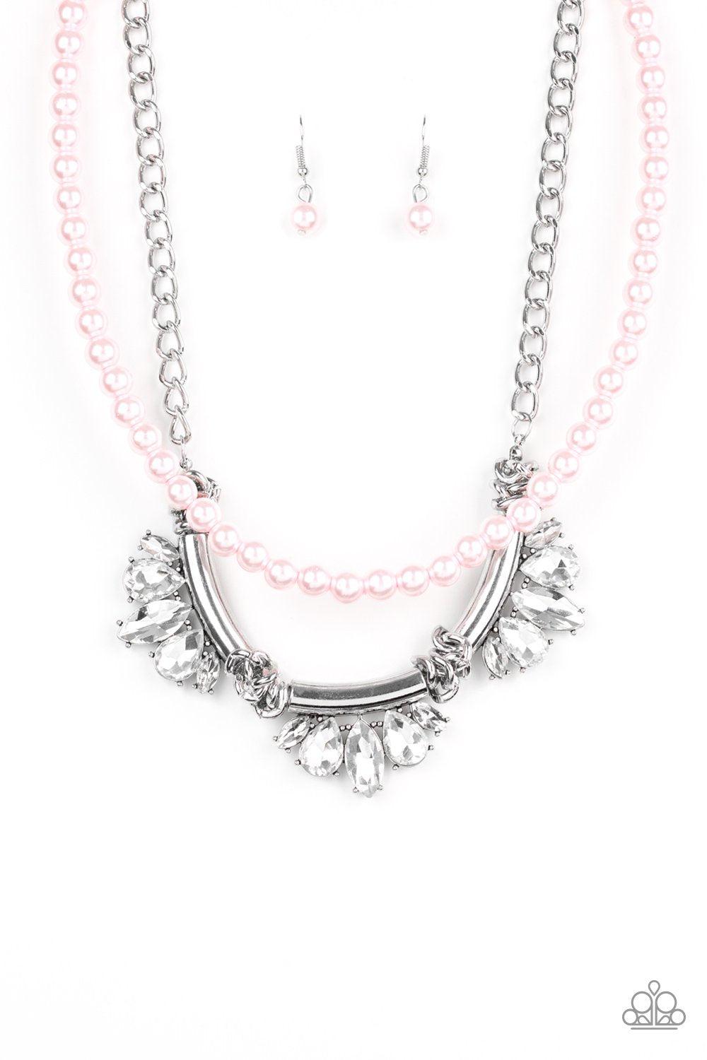 Bow Before the Queen Pink Pearl Necklace - Paparazzi Accessories-CarasShop.com - $5 Jewelry by Cara Jewels