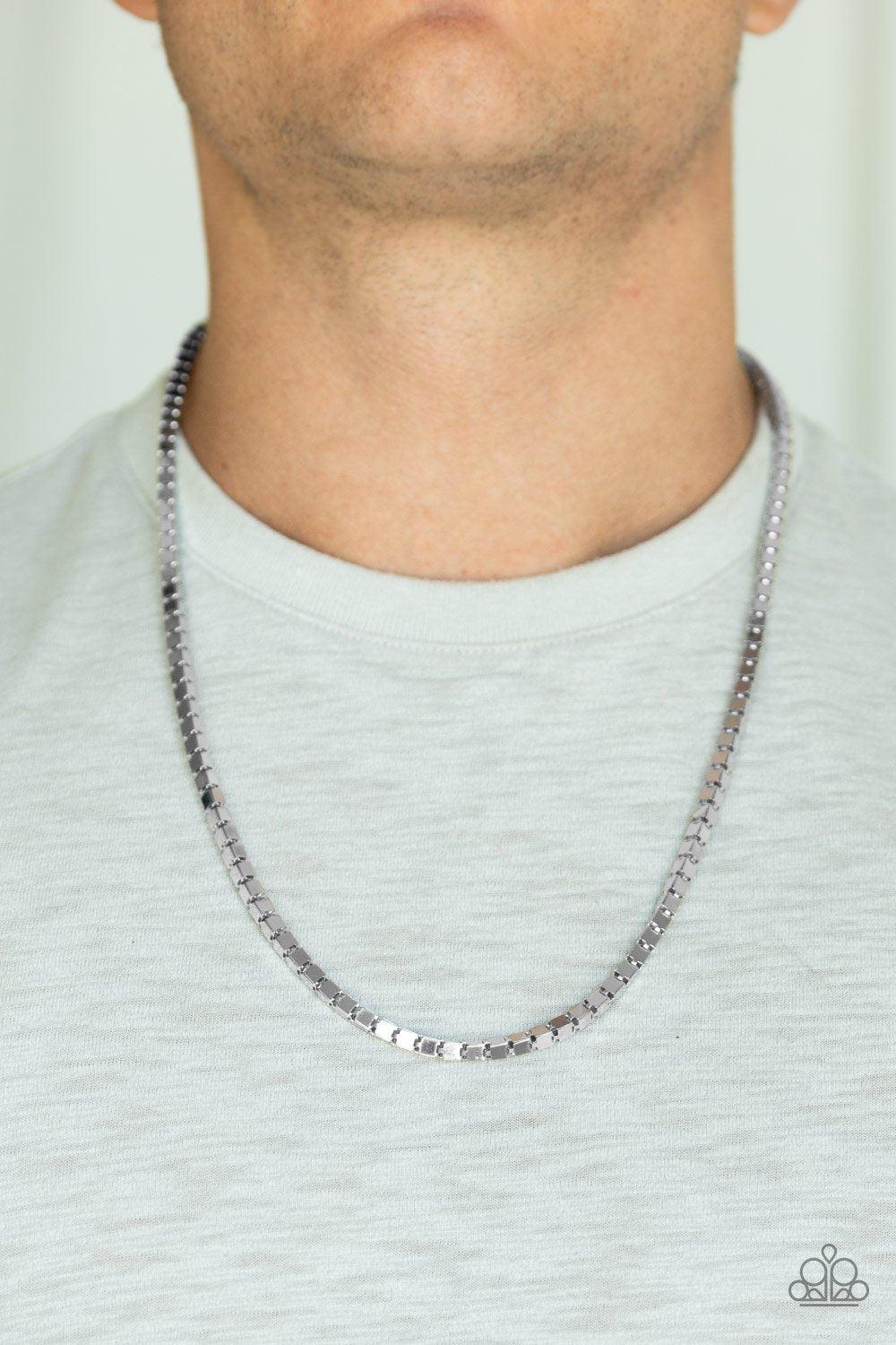 Boxed In Men's Silver Box Chain Necklace - Paparazzi Accessories-CarasShop.com - $5 Jewelry by Cara Jewels