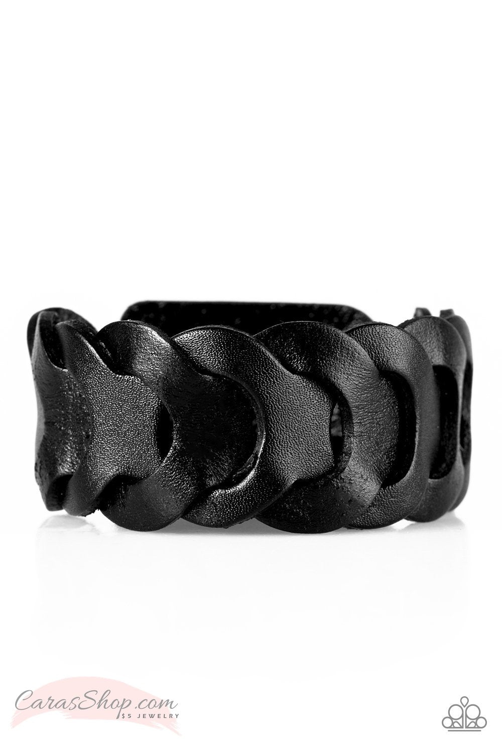 Boys Round Here Men&#39;s Black Leather Bracelet - Paparazzi Accessories-CarasShop.com - $5 Jewelry by Cara Jewels