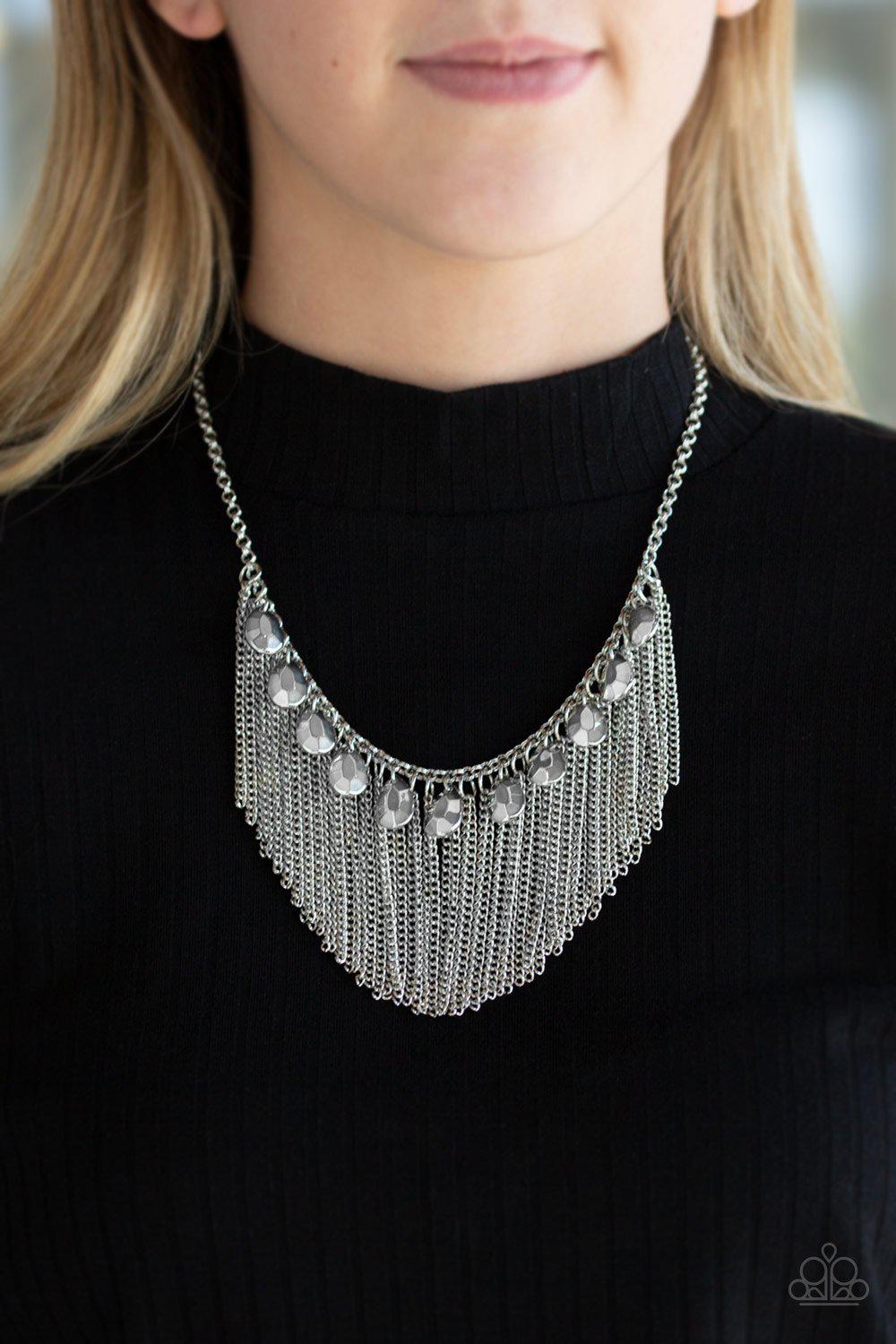 Bragging Rights Silver Fringe Necklace - Paparazzi Accessories-CarasShop.com - $5 Jewelry by Cara Jewels