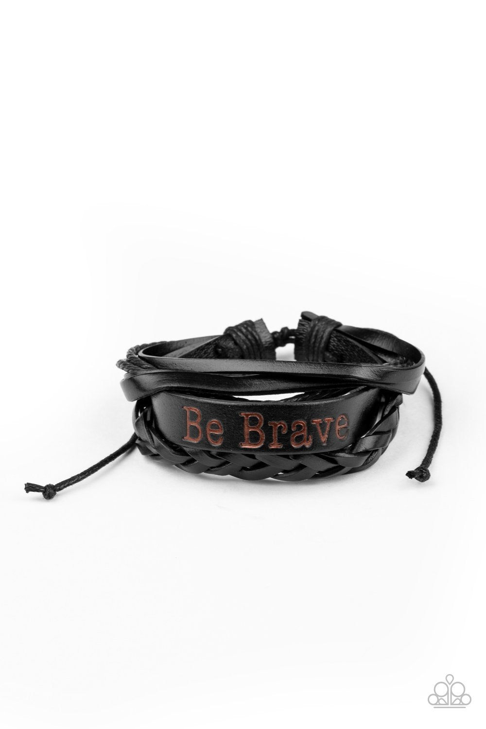 Brave Soul Black Leather Inspirational Urban Sliding Knot Bracelet - Paparazzi Accessories-CarasShop.com - $5 Jewelry by Cara Jewels