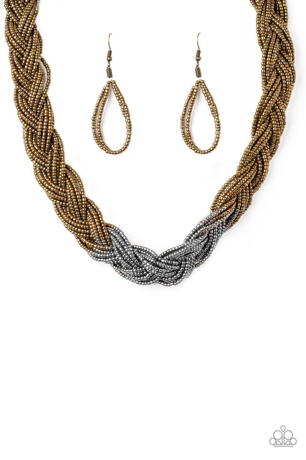 Brazilian Brilliance Multi Brass and Silver Seed Bead Necklace - Paparazzi Accessories - lightbox -CarasShop.com - $5 Jewelry by Cara Jewels