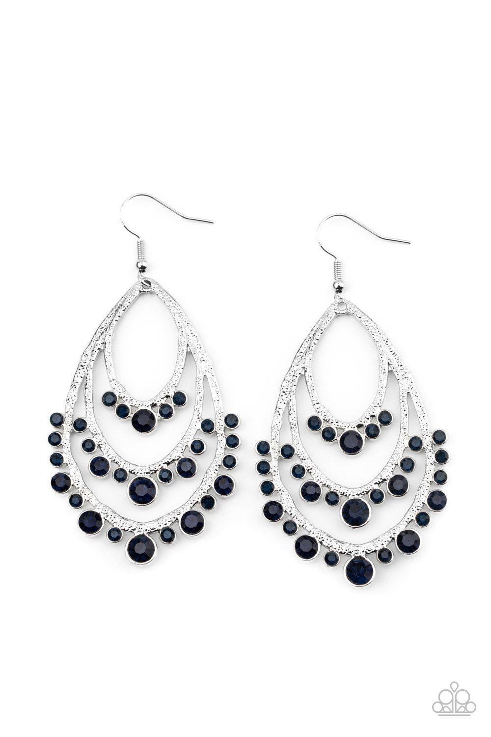 Break Out In TIERS Blue Rhinestone Teardrop Earrings - Paparazzi Accessories - lightbox -CarasShop.com - $5 Jewelry by Cara Jewels
