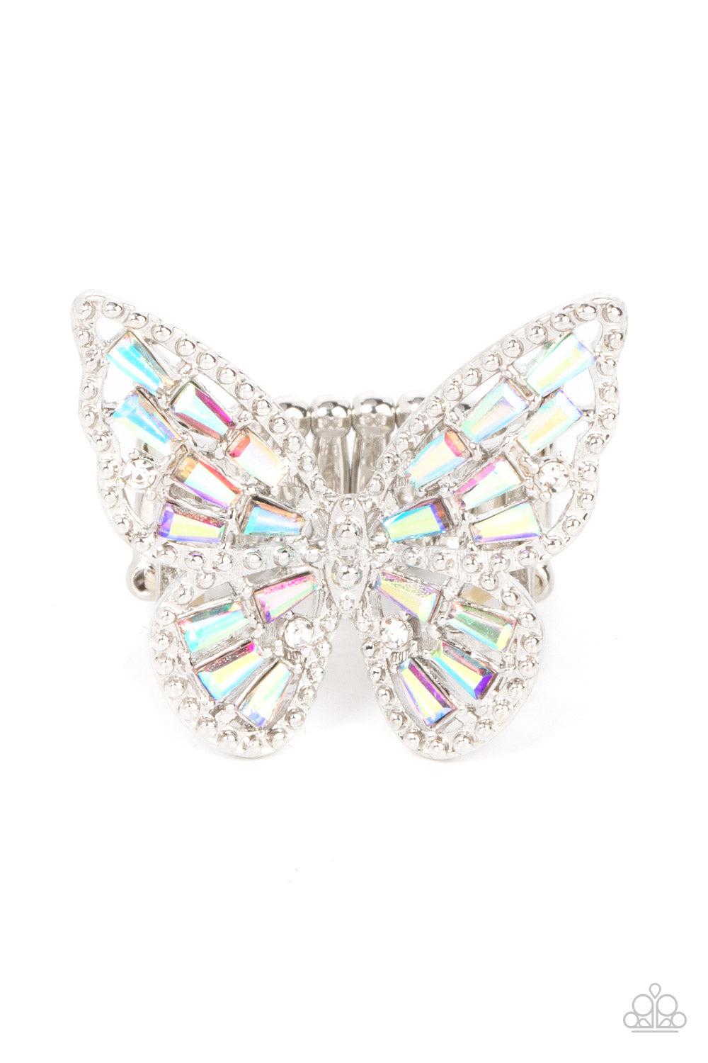 Bright-Eyed Butterfly Multi Iridescent Rhinestone Ring - Paparazzi Accessories- lightbox - CarasShop.com - $5 Jewelry by Cara Jewels
