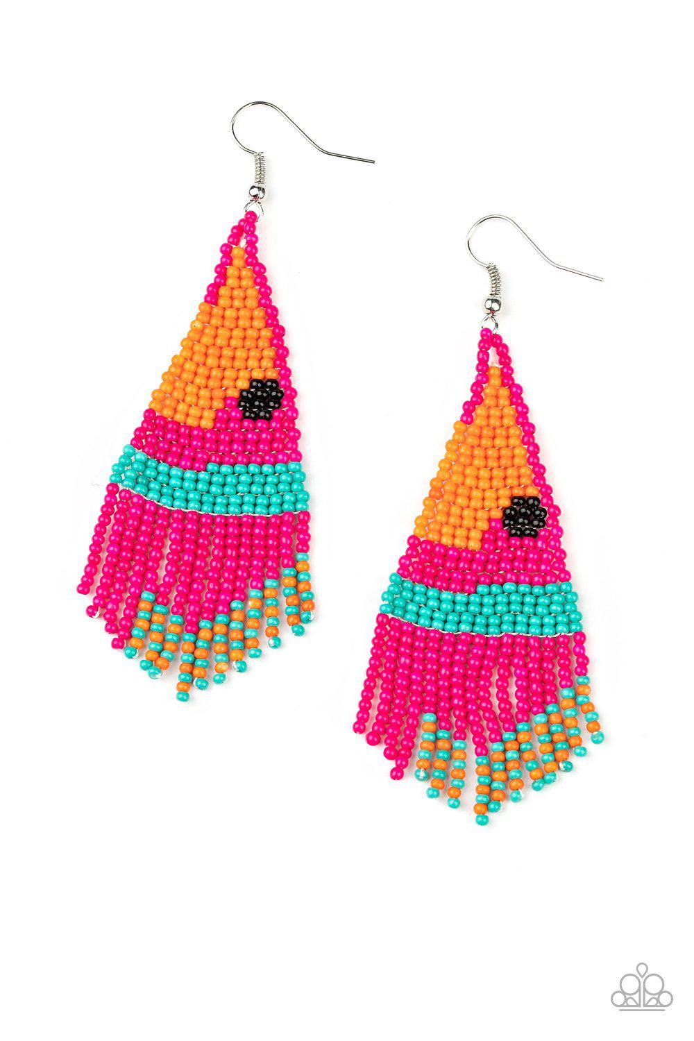 Brightly Beaded Pink Seed Bead Earrings - Paparazzi Accessories-CarasShop.com - $5 Jewelry by Cara Jewels