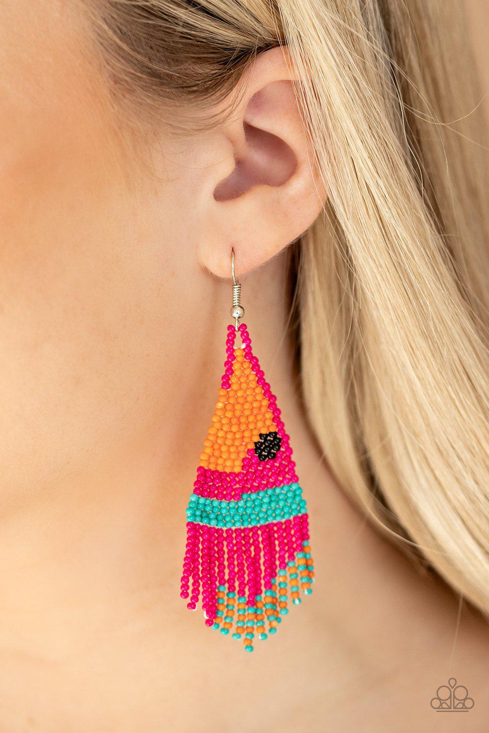 Brightly Beaded Pink Seed Bead Earrings - Paparazzi Accessories-CarasShop.com - $5 Jewelry by Cara Jewels