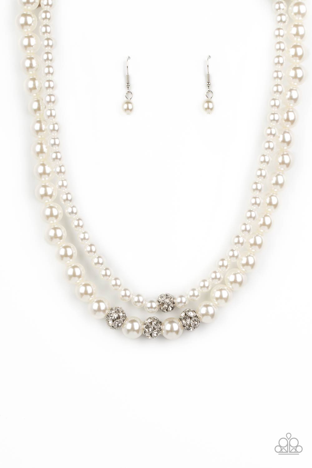 Brilliant Ballerina White Pearl Necklace - Paparazzi Accessories- lightbox - CarasShop.com - $5 Jewelry by Cara Jewels