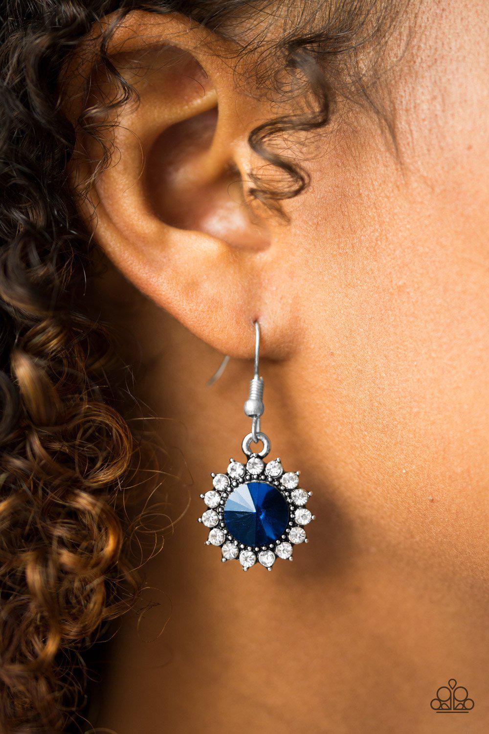 Bring In The Beam Team Sapphire Blue and White Earrings - Paparazzi Accessories-CarasShop.com - $5 Jewelry by Cara Jewels