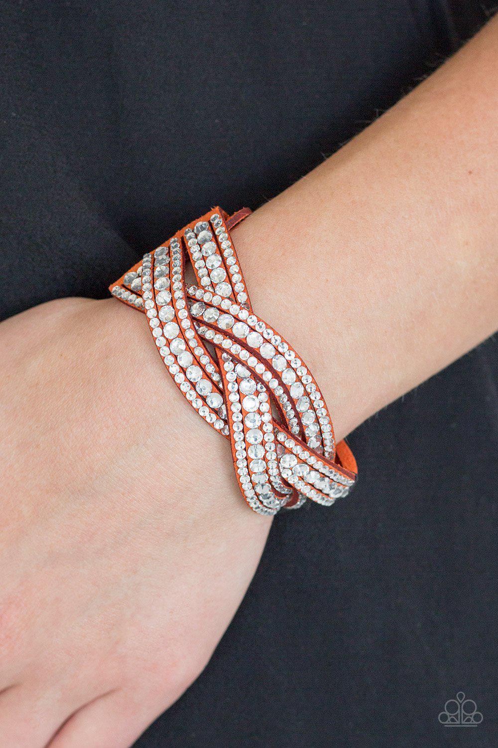 Bring On The Bling Orange Braided Wrap Snap Bracelet- Paparazzi Accessories-CarasShop.com - $5 Jewelry by Cara Jewels