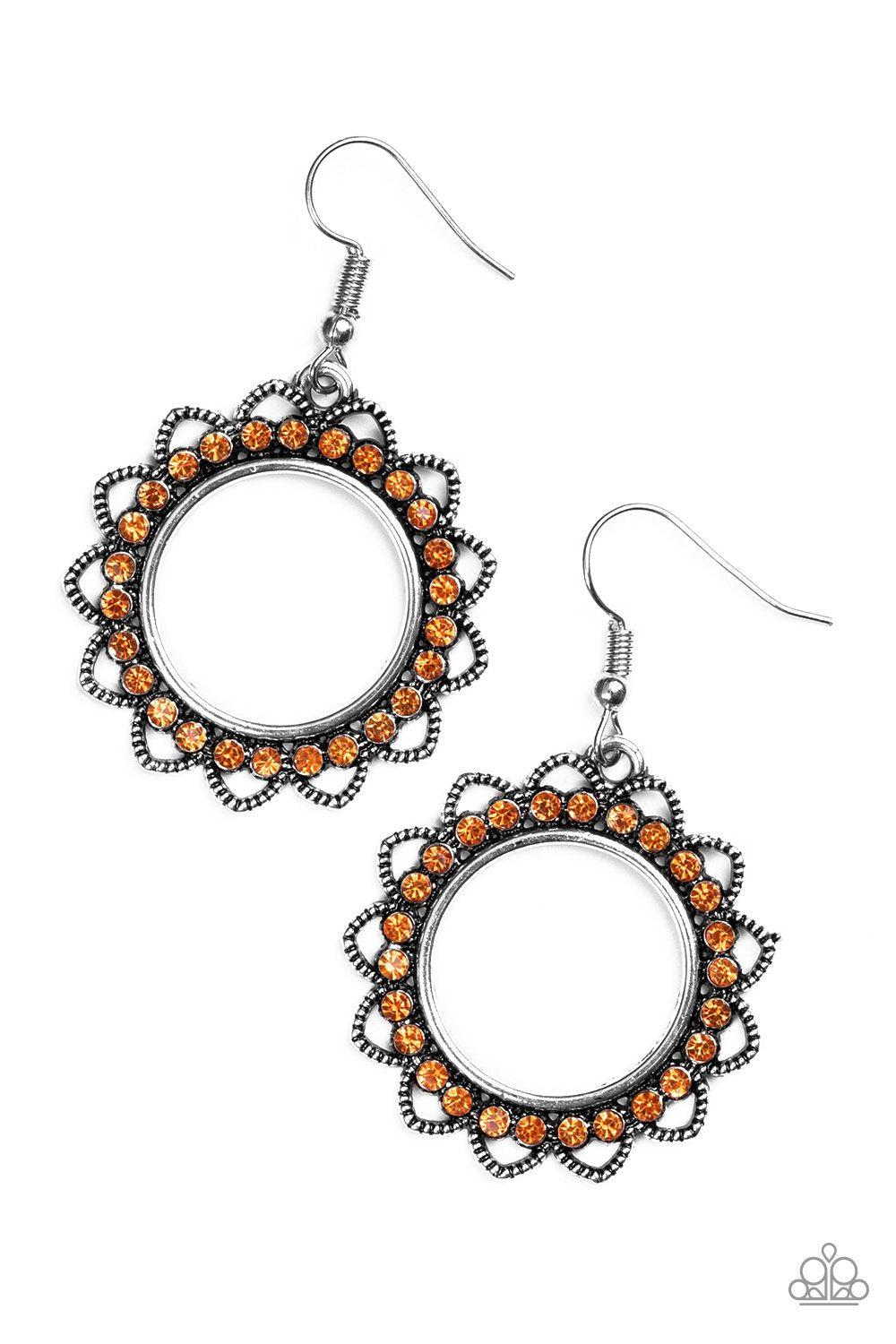 Bring Your Tambourine Orange Earrings - Paparazzi Accessories-CarasShop.com - $5 Jewelry by Cara Jewels