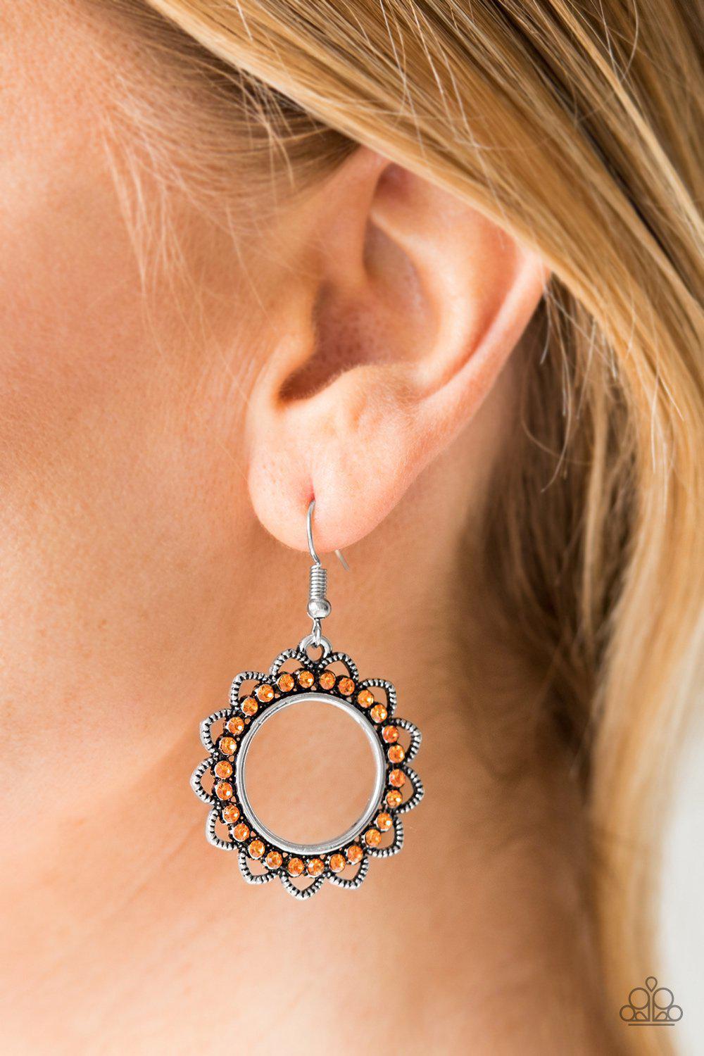 Bring Your Tambourine Orange Earrings - Paparazzi Accessories-CarasShop.com - $5 Jewelry by Cara Jewels
