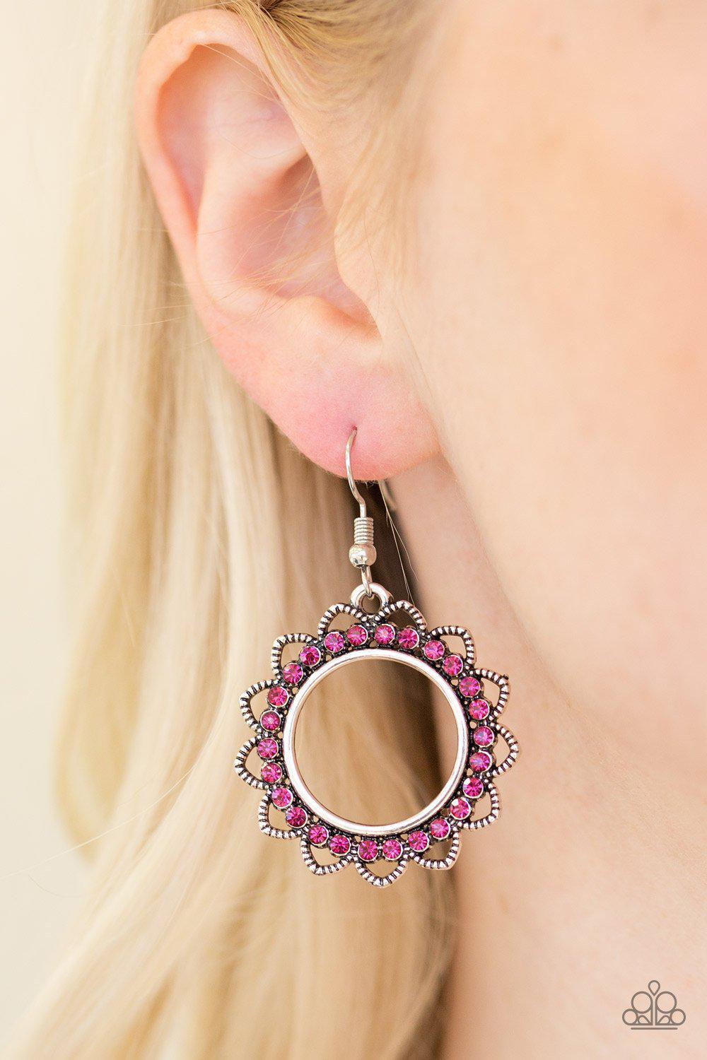Bring Your Tambourine Pink Earrings - Paparazzi Accessories-CarasShop.com - $5 Jewelry by Cara Jewels