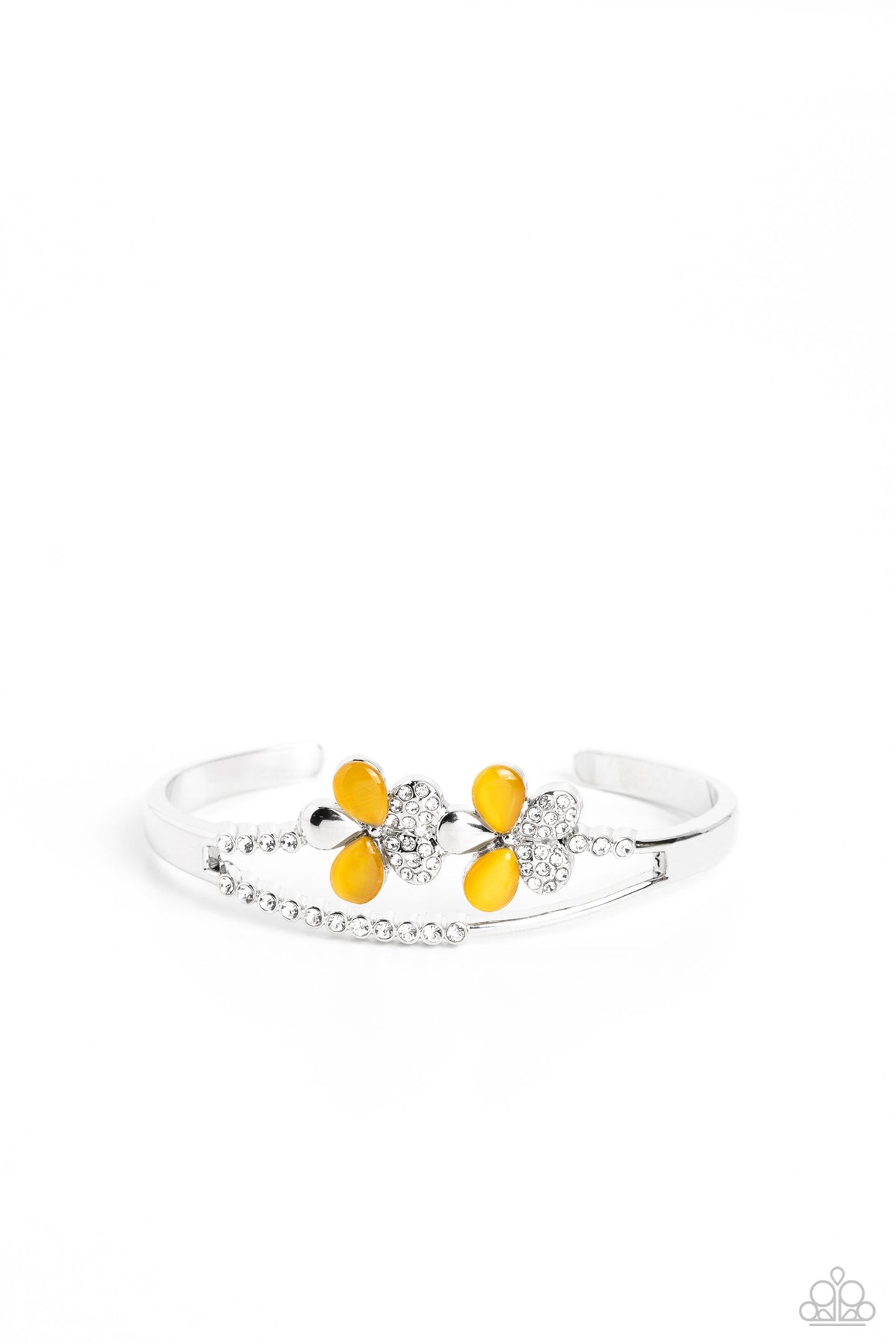 Broadway Stage Yellow Cat&#39;s Eye Stone Floral Cuff Bracelet- lightbox - CarasShop.com - $5 Jewelry by Cara Jewels