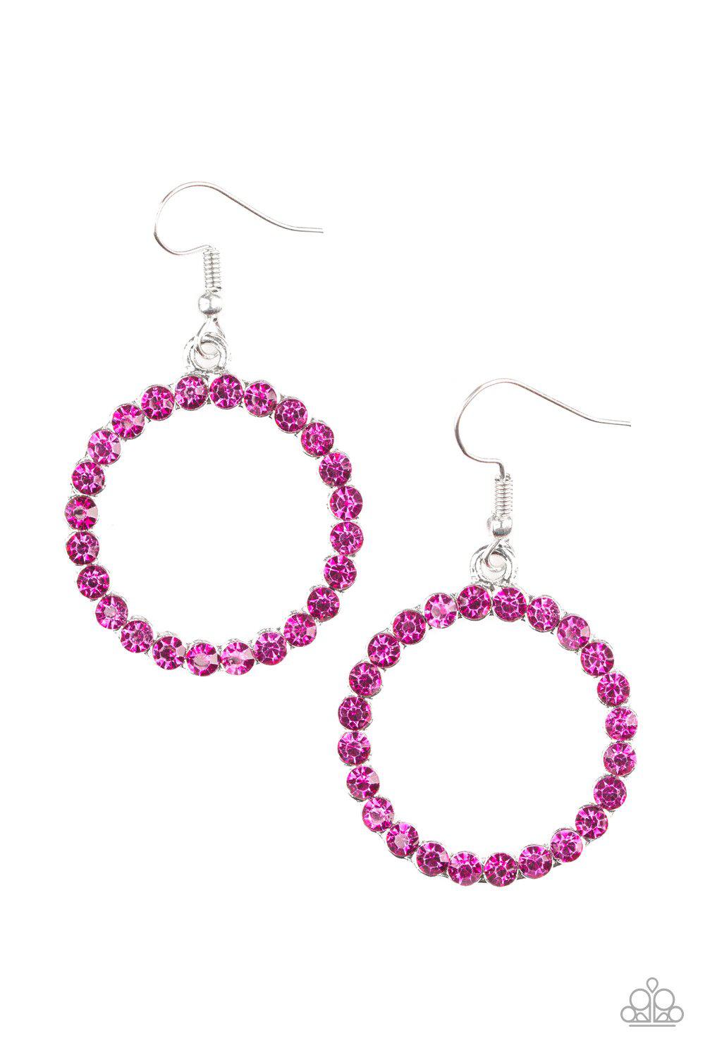 Bubblicious Pink Rhinestone Earrings - Paparazzi Accessories-CarasShop.com - $5 Jewelry by Cara Jewels