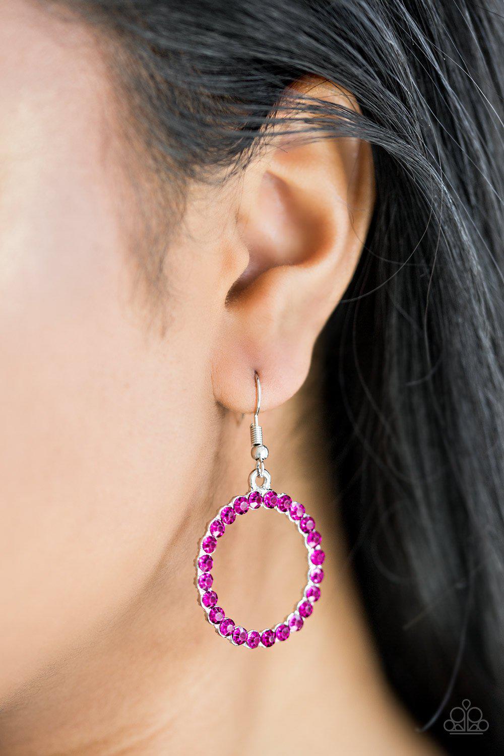Bubblicious Pink Rhinestone Earrings - Paparazzi Accessories-CarasShop.com - $5 Jewelry by Cara Jewels
