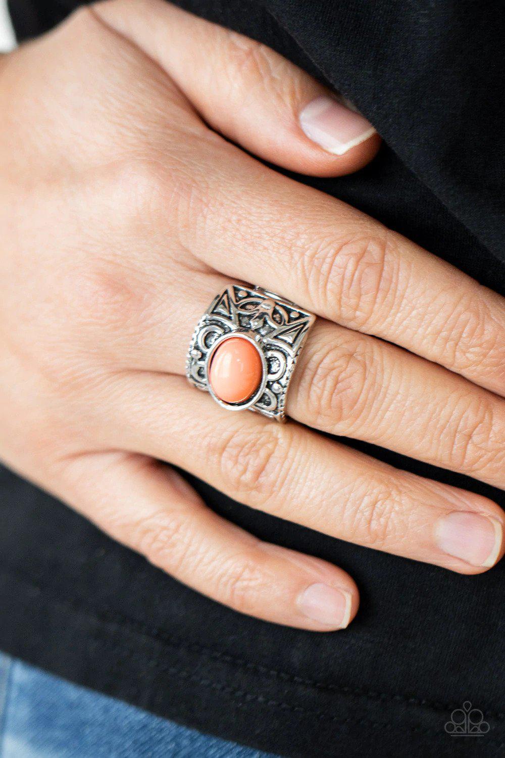 Bubbly Bonanza Orange Ring - Paparazzi Accessories- on model - CarasShop.com - $5 Jewelry by Cara Jewels