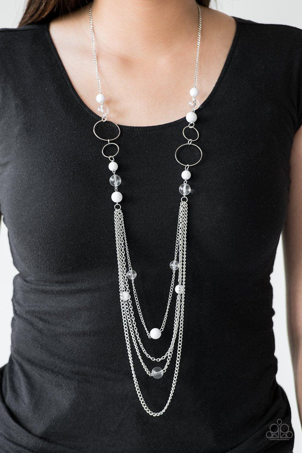 Bubbly Bright White and Silver Necklace - Paparazzi Accessories - model -CarasShop.com - $5 Jewelry by Cara Jewels