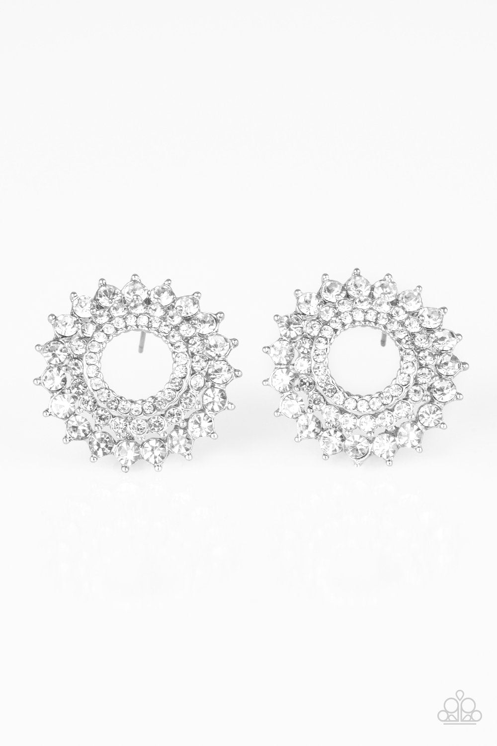 Buckingham Beauty White Rhinestone Post Earrings - Paparazzi Accessories-CarasShop.com - $5 Jewelry by Cara Jewels