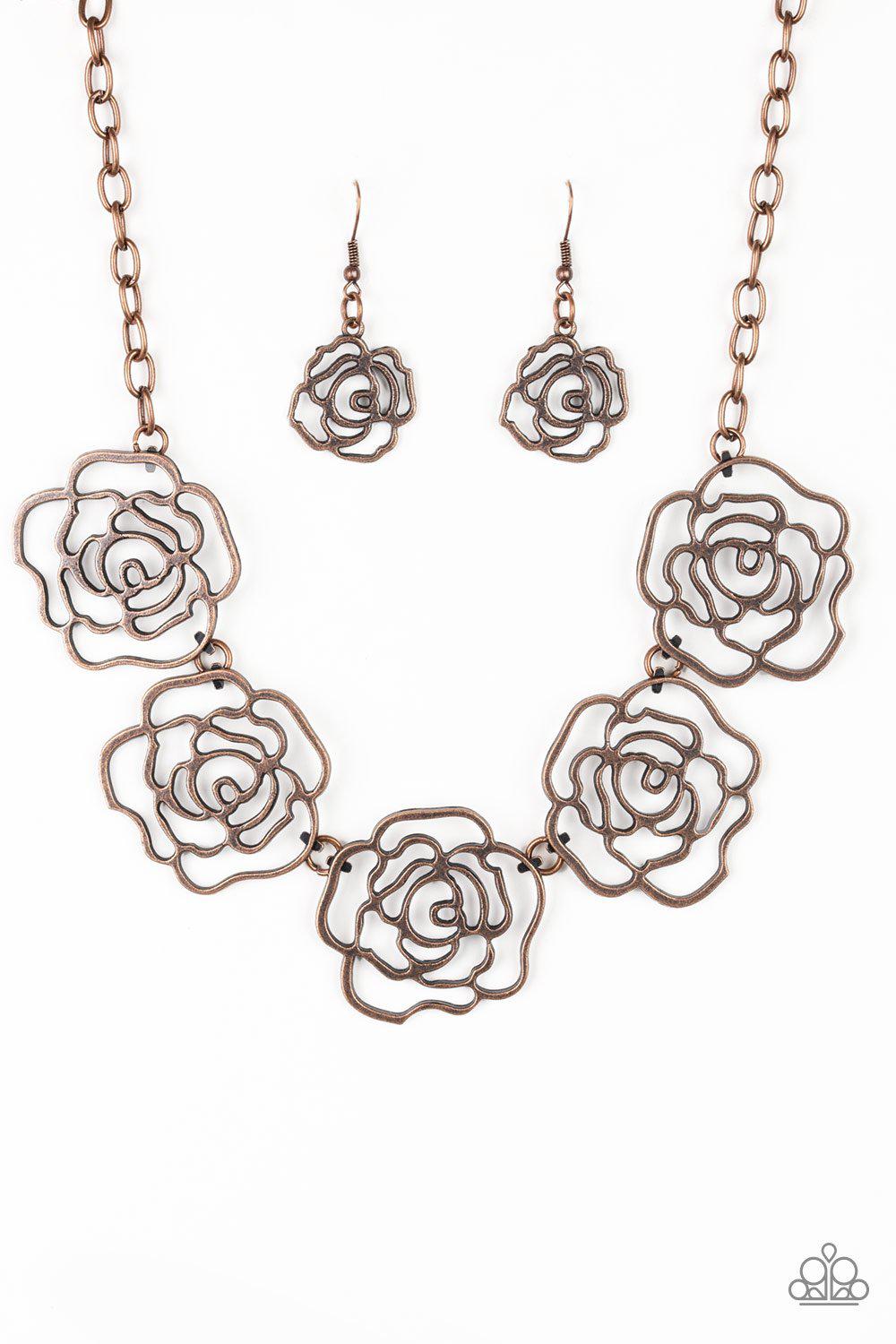 Budding Beauty Copper Flower Necklace - Paparazzi Accessories - lightbox -CarasShop.com - $5 Jewelry by Cara Jewels