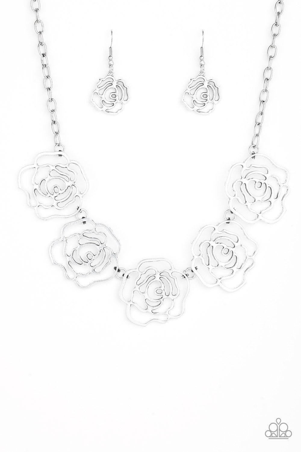 Budding Beauty Silver Flower Necklace - Paparazzi Accessories - lightbox -CarasShop.com - $5 Jewelry by Cara Jewels