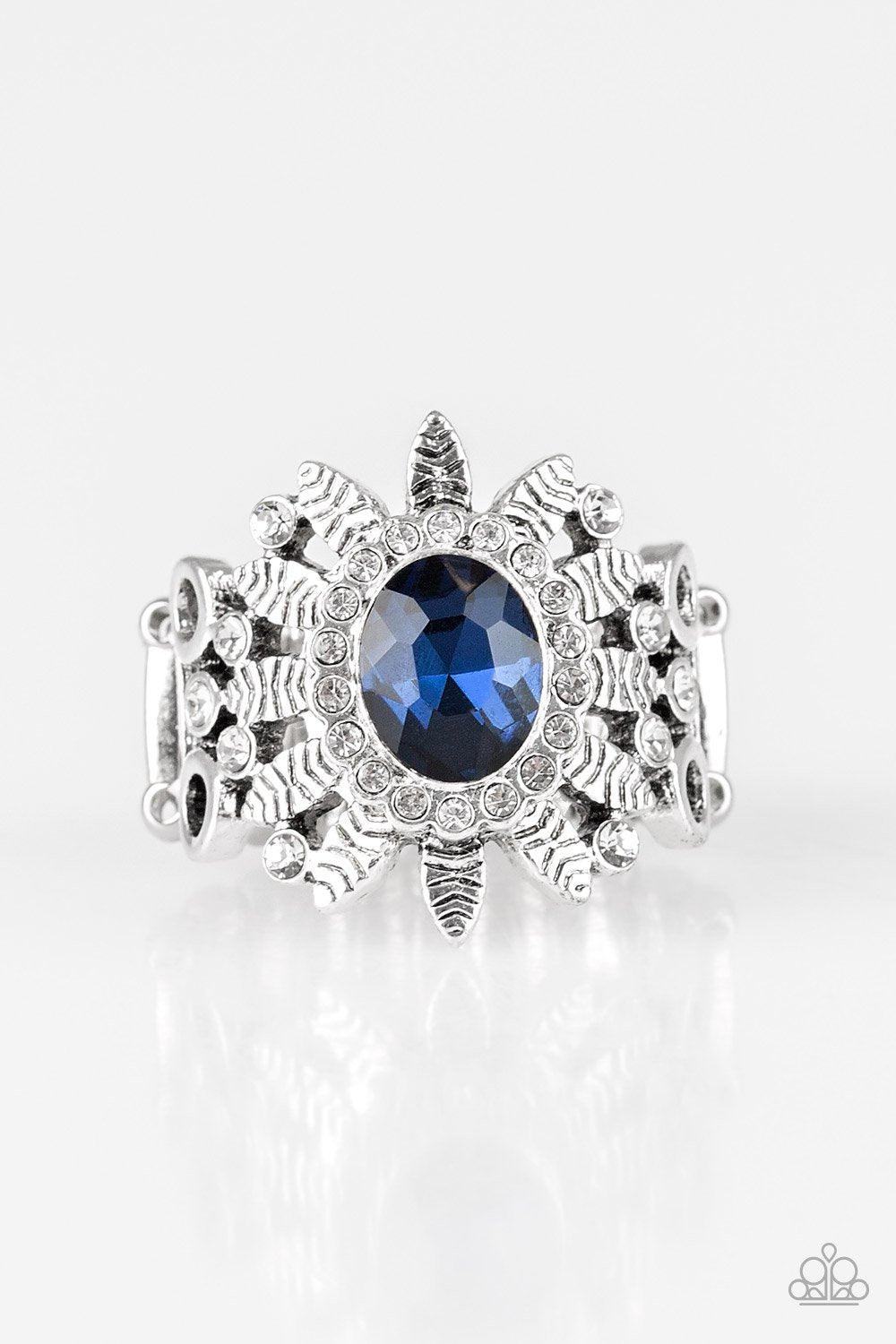 Burn Bright Blue and White Rhinestone Ring - Paparazzi Accessories-CarasShop.com - $5 Jewelry by Cara Jewels