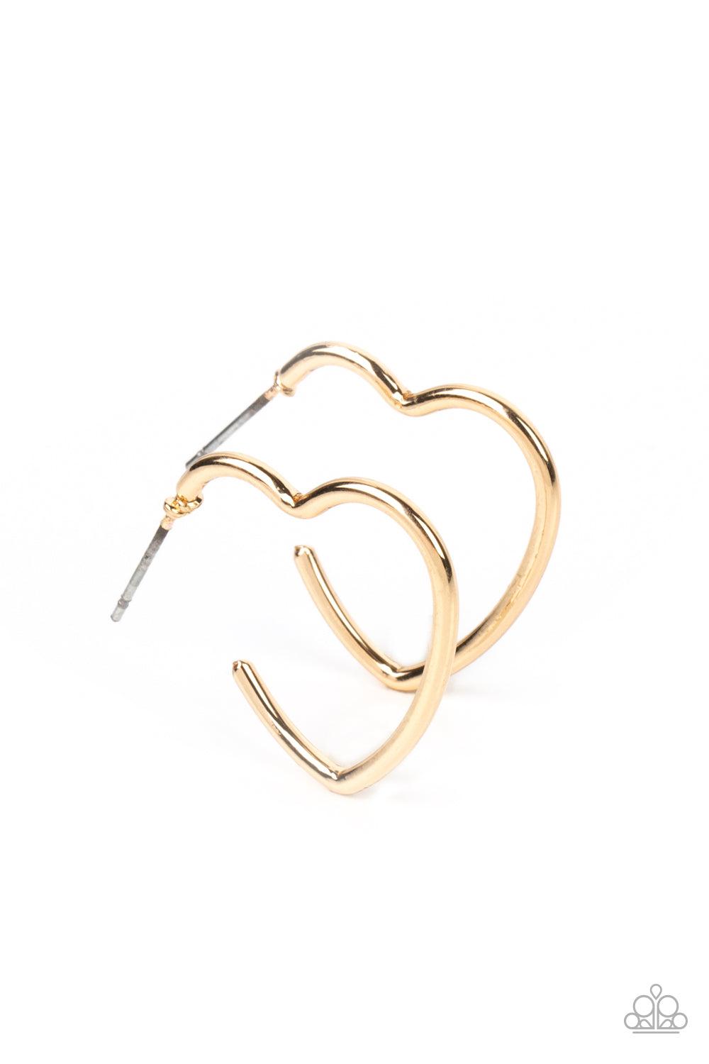 Burnished Beau Gold Heart Hoop Earrings - Paparazzi Accessories- lightbox - CarasShop.com - $5 Jewelry by Cara Jewels