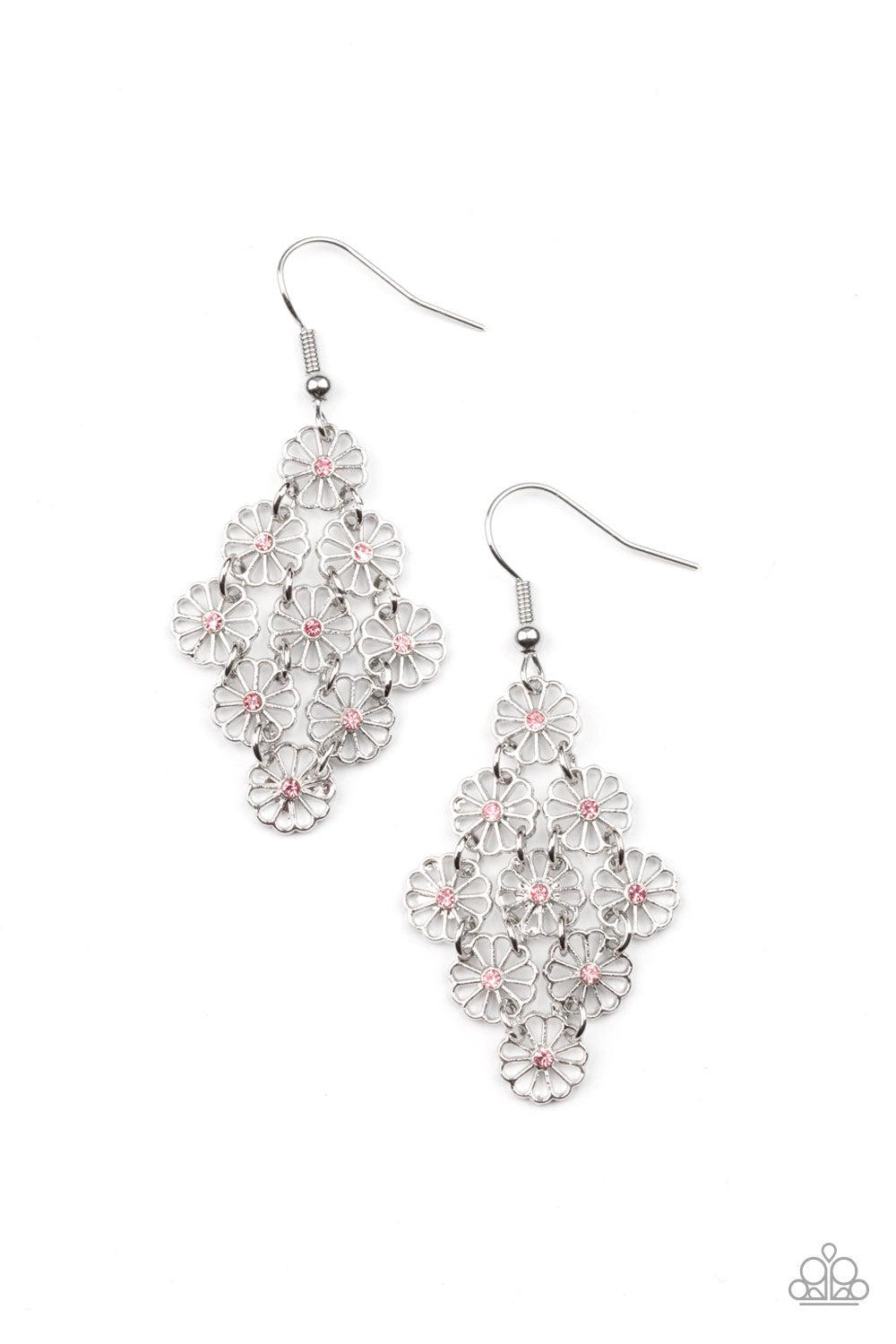 Bustling Blooms Pink Flower Earrings - Paparazzi Accessories- lightbox - CarasShop.com - $5 Jewelry by Cara Jewels