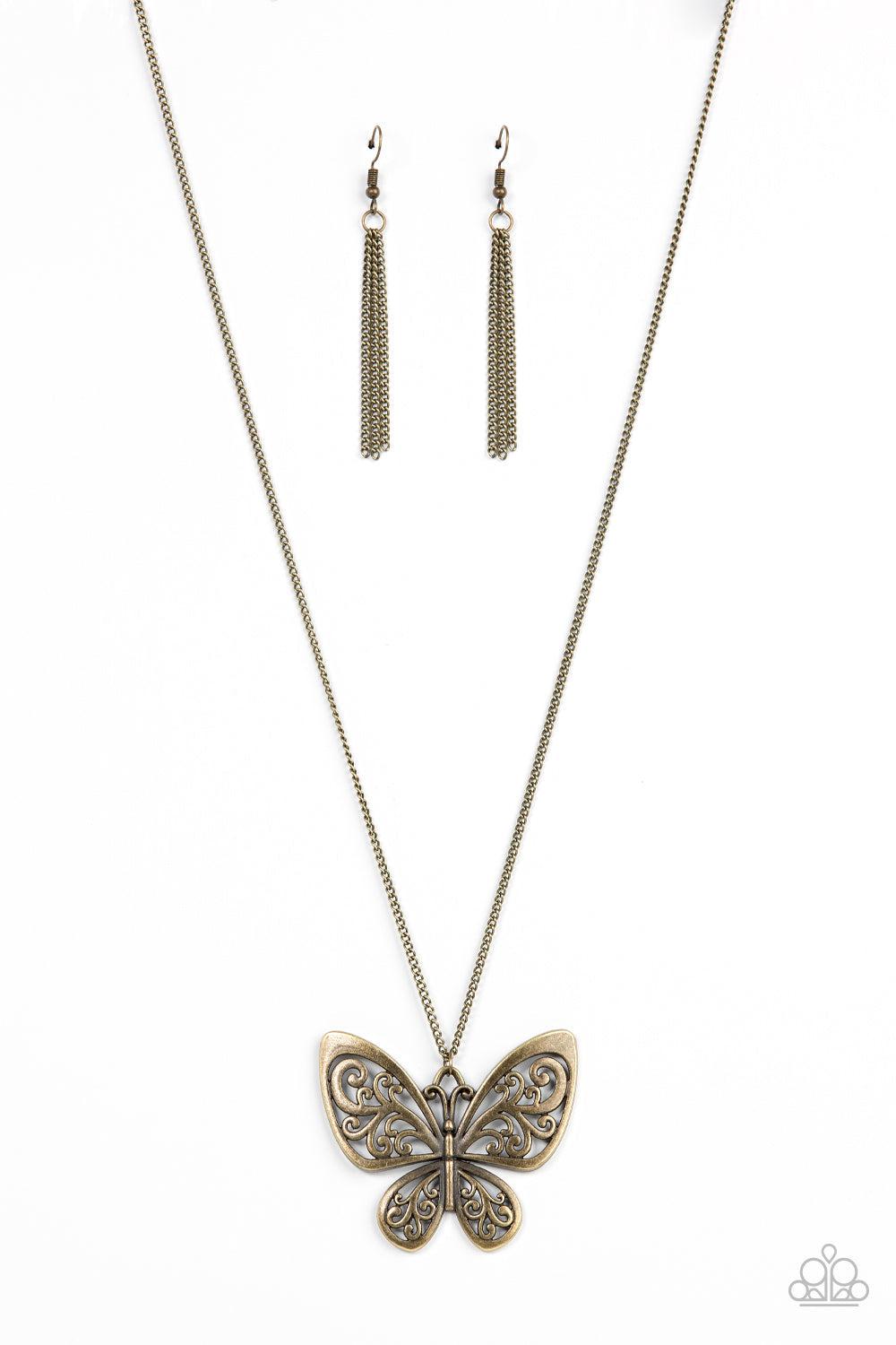 Butterfly Boutique Brass Necklace - Paparazzi Accessories- lightbox - CarasShop.com - $5 Jewelry by Cara Jewels