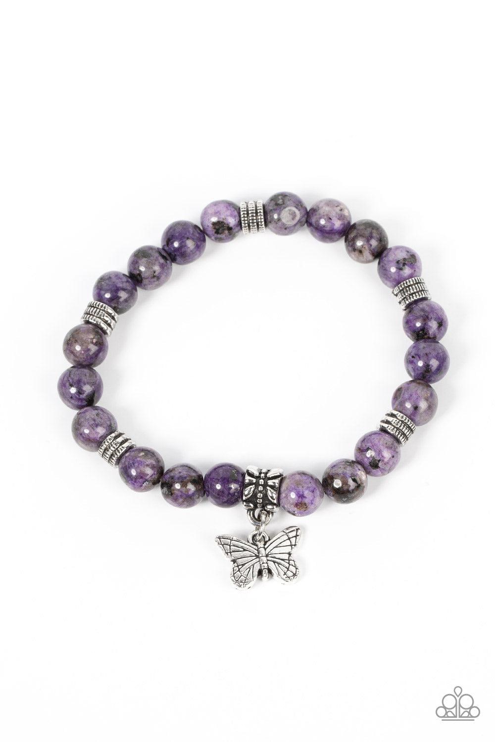 Butterfly Nirvana Purple Stone Bracelet - Paparazzi Accessories- lightbox - CarasShop.com - $5 Jewelry by Cara Jewels
