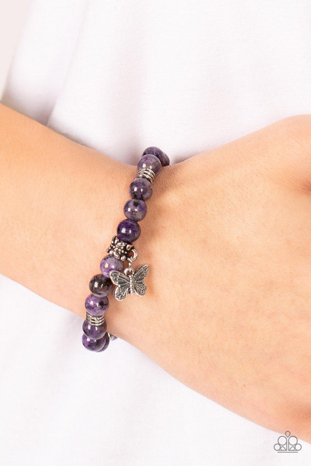 Butterfly Nirvana Purple Stone Bracelet - Paparazzi Accessories- on model - CarasShop.com - $5 Jewelry by Cara Jewels