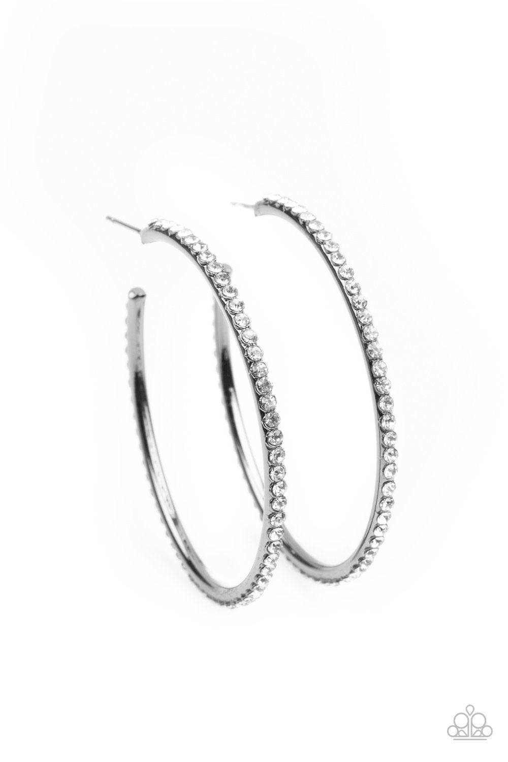 By Popular Vote Gunmetal Black and White Rhinestone Hoop Earrings - Paparazzi Accessories- lightbox - CarasShop.com - $5 Jewelry by Cara Jewels
