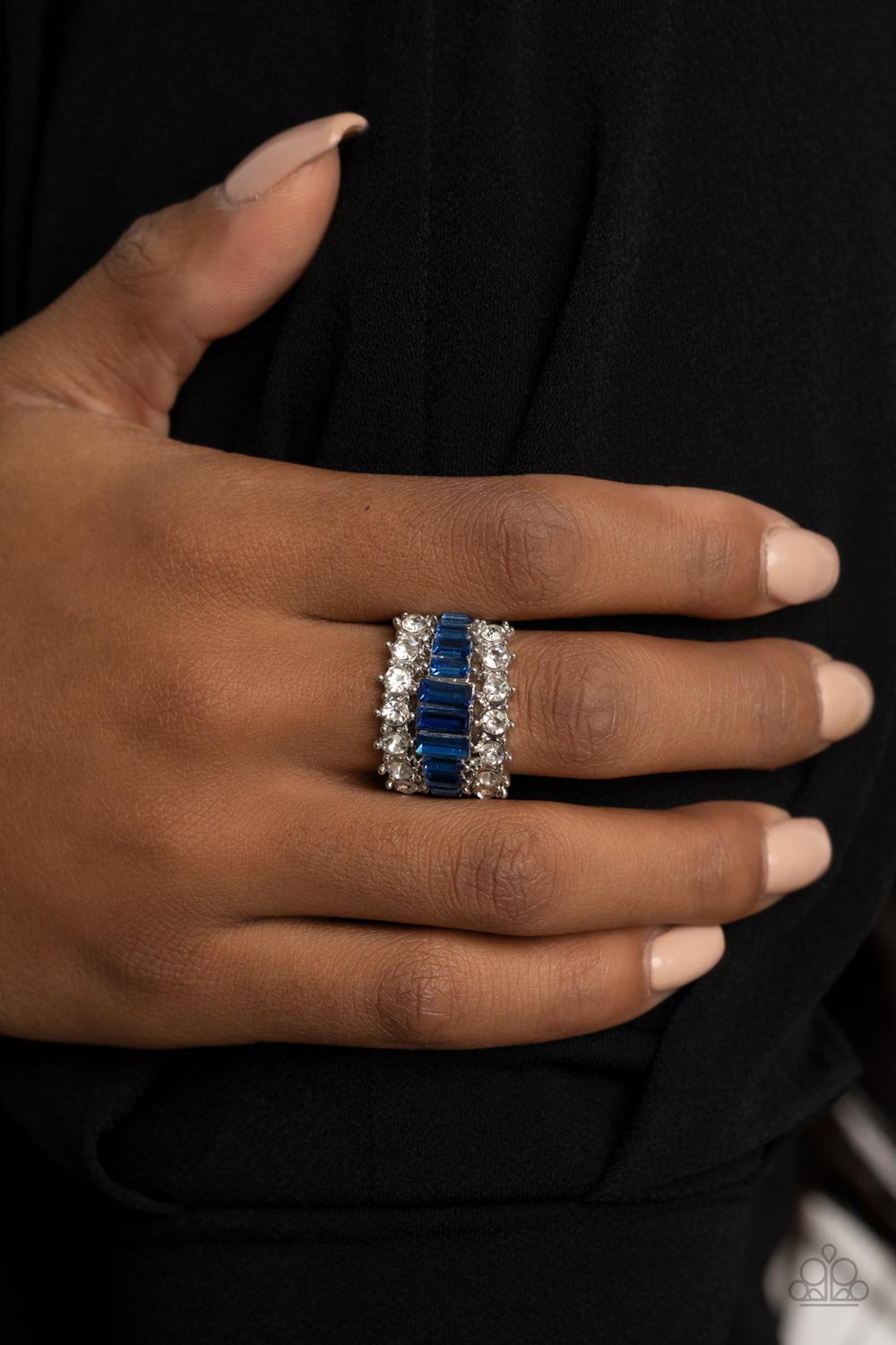 CACHE Value Blue and White Rhinestone Ring - Paparazzi Accessories- model - CarasShop.com - $5 Jewelry by Cara Jewels