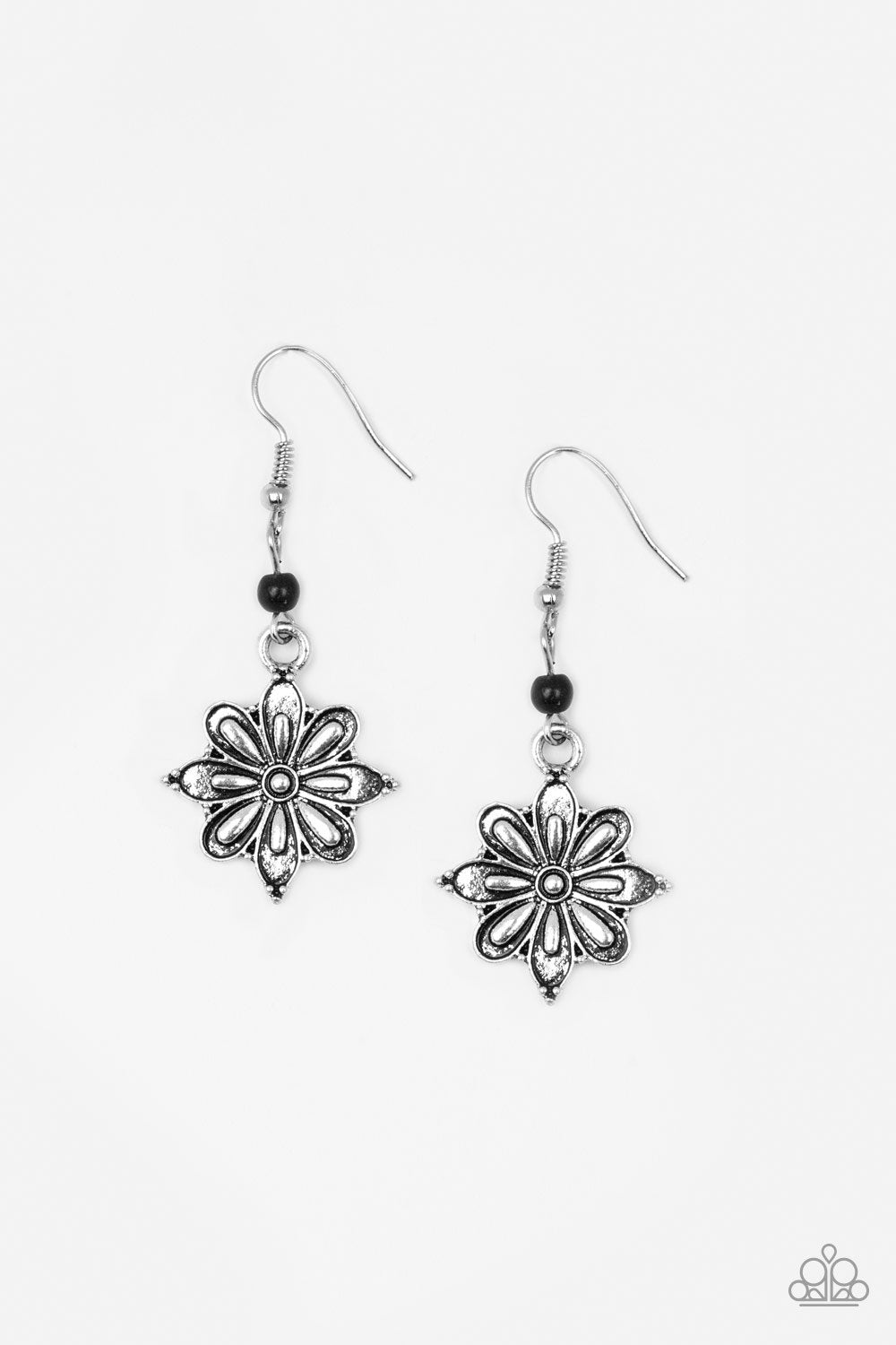 Cactus Blossom Black and Silver Flower Earrings - Paparazzi Accessories - lightbox -CarasShop.com - $5 Jewelry by Cara Jewels