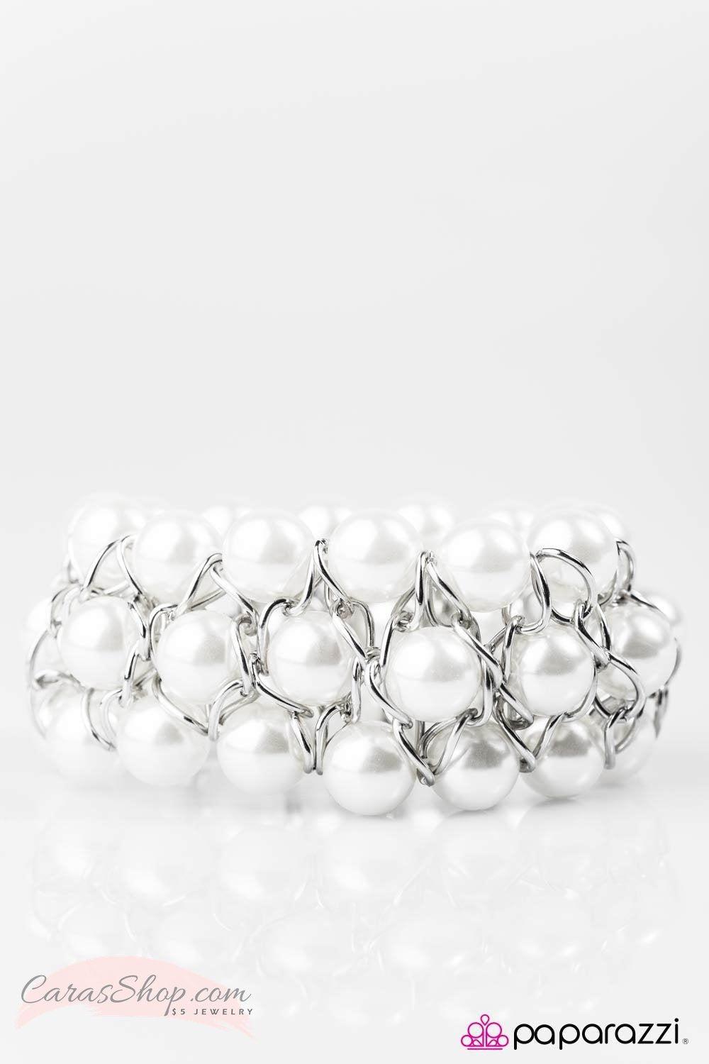 Cadillac Lane White Pearl Stretch Bracelet - Paparazzi Accessories-CarasShop.com - $5 Jewelry by Cara Jewels