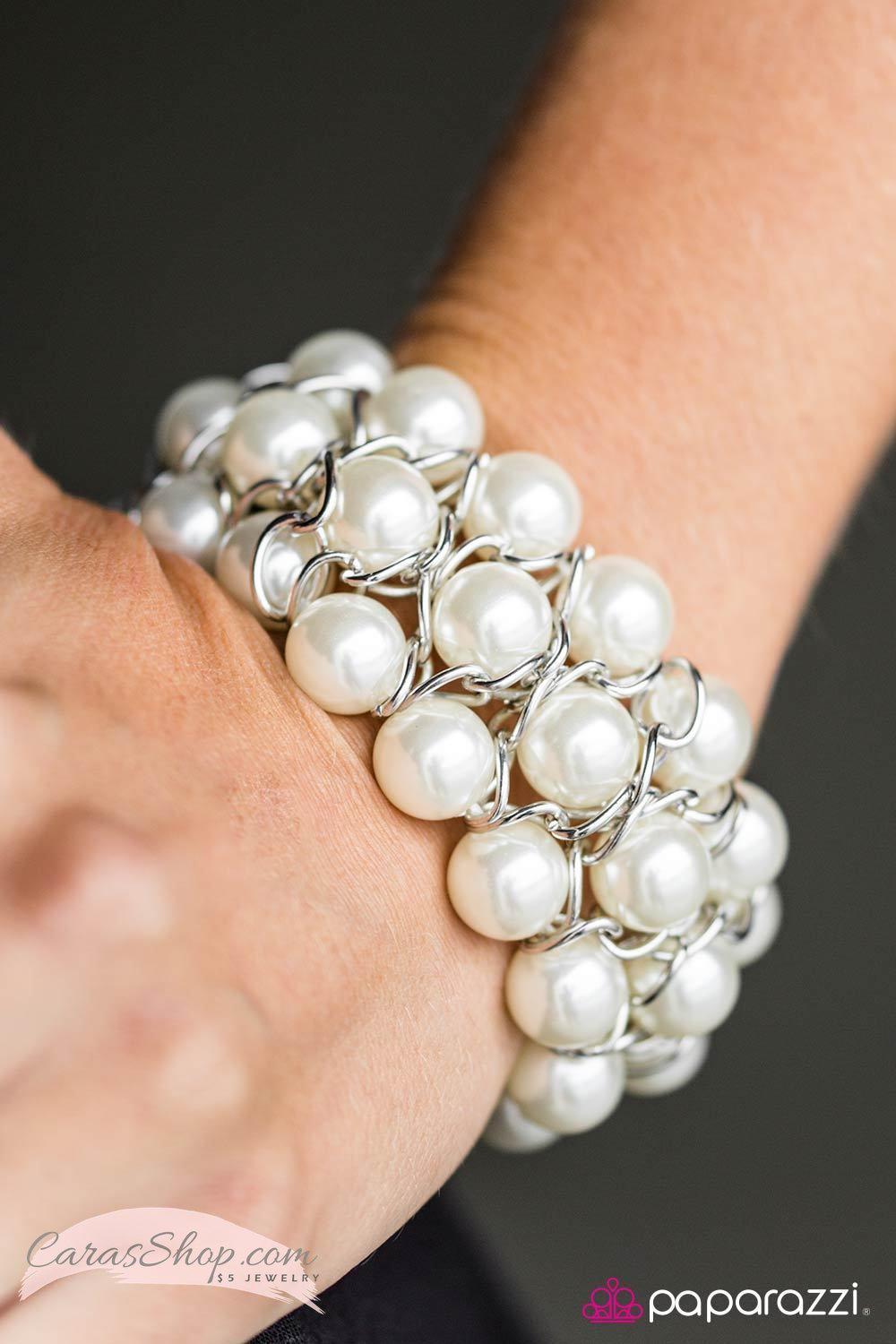 Cadillac Lane White Pearl Stretch Bracelet - Paparazzi Accessories-CarasShop.com - $5 Jewelry by Cara Jewels