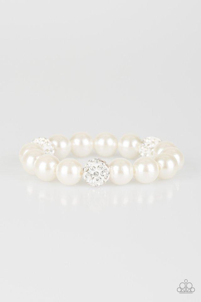 Cake Walk White Pearl and Rhinestone Bracelet - Paparazzi Accessories- lightbox - CarasShop.com - $5 Jewelry by Cara Jewels