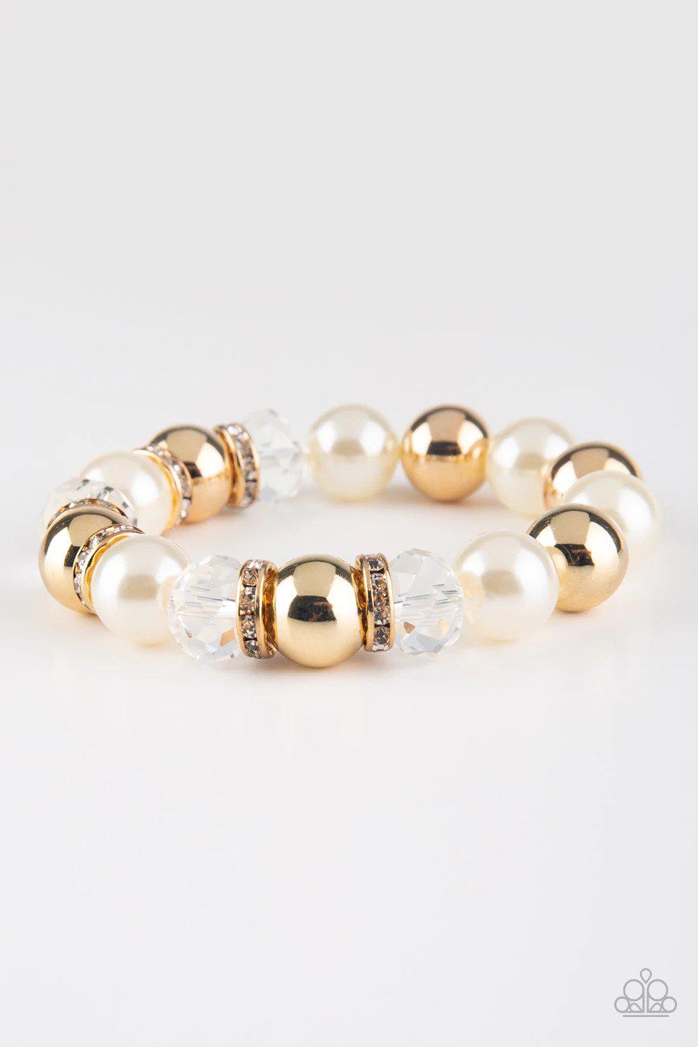 Camera Chic White and Gold Pearl Bracelet- lightbox - CarasShop.com - $5 Jewelry by Cara Jewels