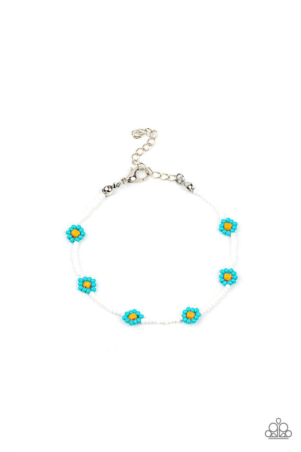 Camp Flower Power Blue Flower Bracelet - Paparazzi Accessories- lightbox - CarasShop.com - $5 Jewelry by Cara Jewels