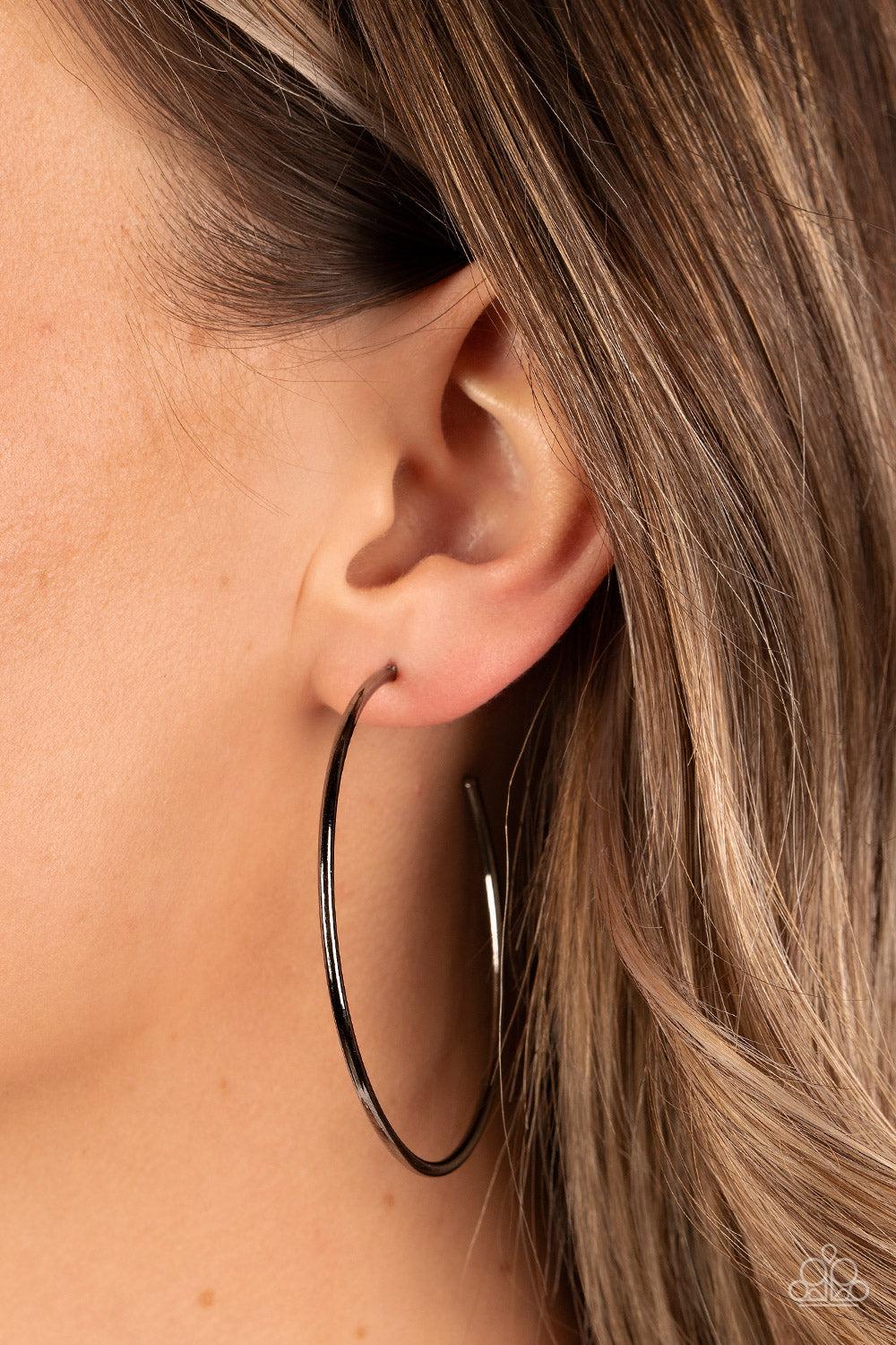 Can I Get a HOOP HOOP Black Hoop Earrings - Paparazzi Accessories-on model - CarasShop.com - $5 Jewelry by Cara Jewels
