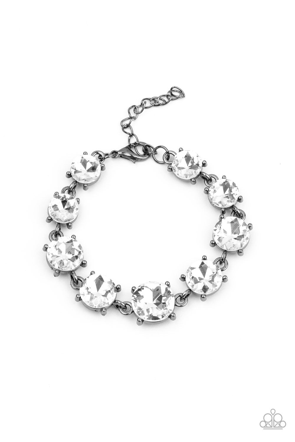 Can't Believe My ICE Gunmetal Black and White Rhinestone Bracelet - Paparazzi Accessories-CarasShop.com - $5 Jewelry by Cara Jewels
