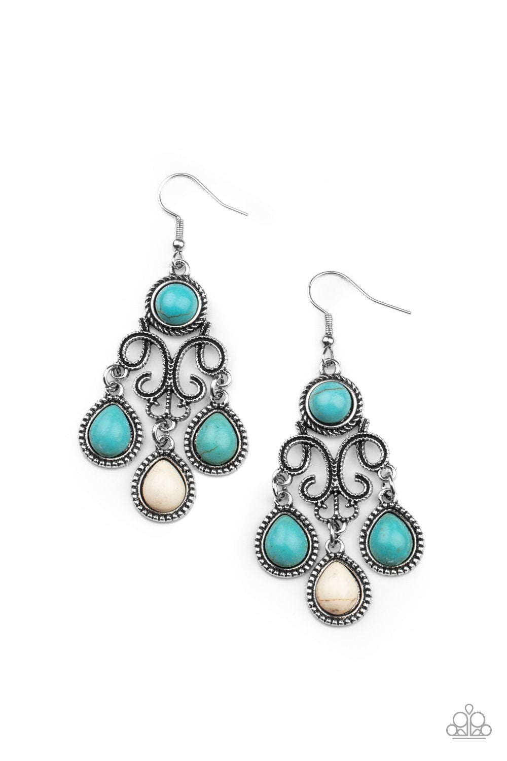 Canyon Chandelier Multi Turquoise Blue and White Stone Earrings - Paparazzi Accessories- lightbox - CarasShop.com - $5 Jewelry by Cara Jewels