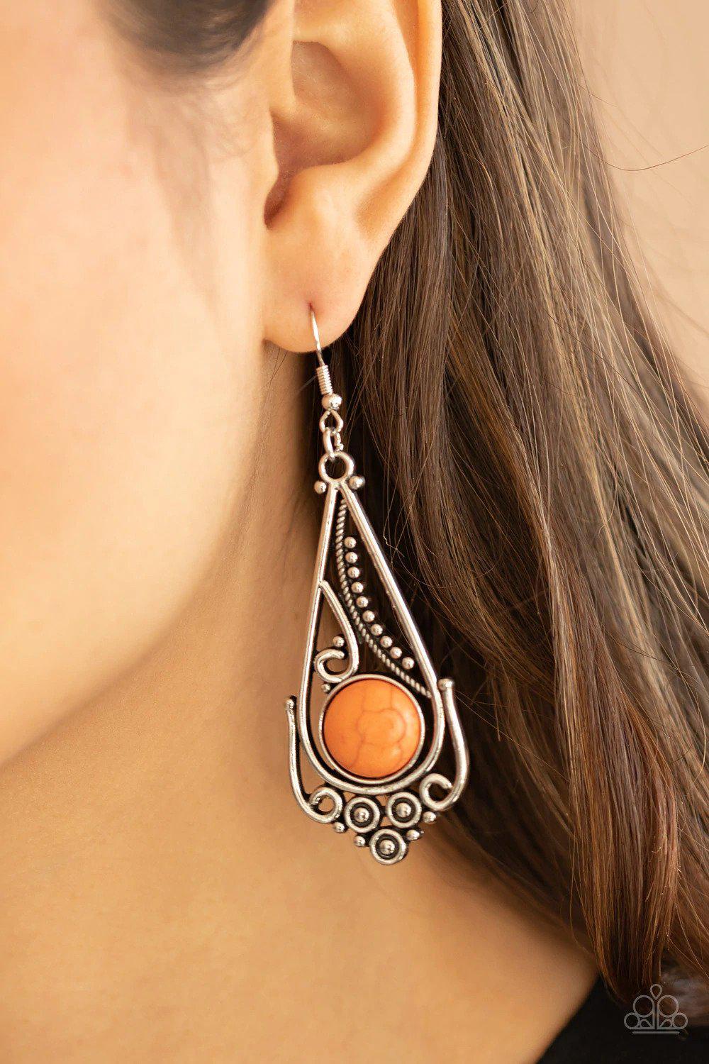 Canyon Climate Orange Stone Earrings - Paparazzi Accessories- on model - CarasShop.com - $5 Jewelry by Cara Jewels