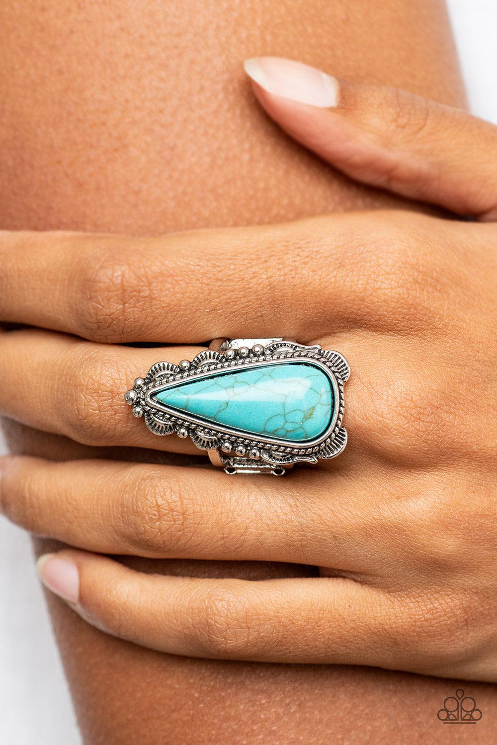 Canyon Collector Turquoise Blue Ring - Paparazzi Accessories-on model - CarasShop.com - $5 Jewelry by Cara Jewels