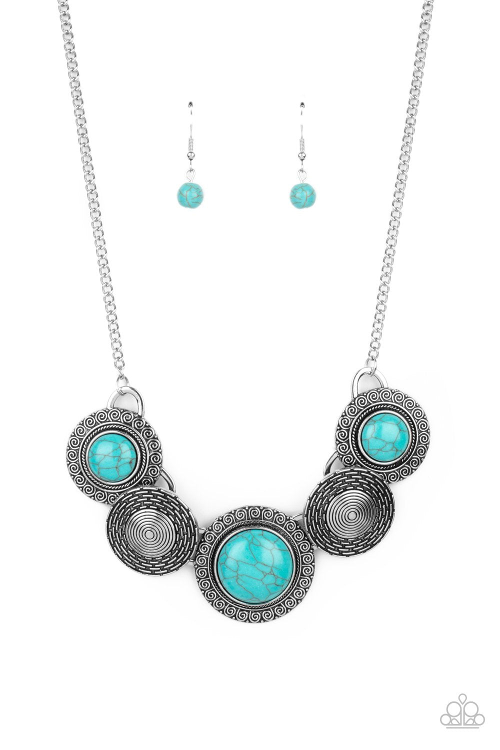 Canyon Cottage Turquoise Blue Stone and Silver Necklace - Paparazzi Accessories- lightbox - CarasShop.com - $5 Jewelry by Cara Jewels