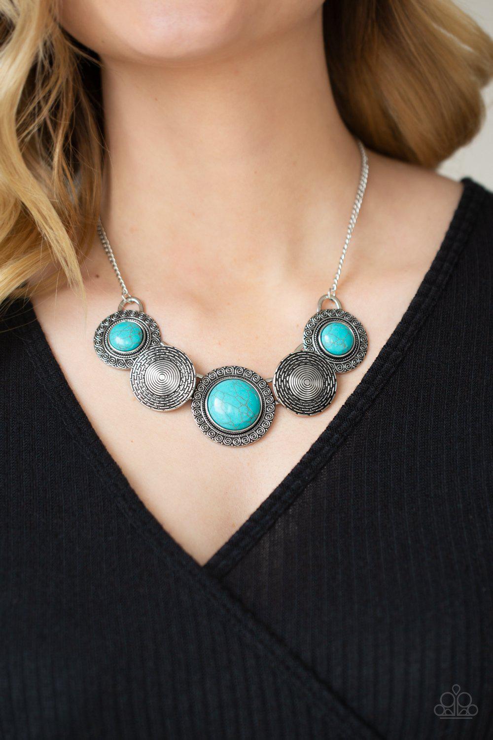 Canyon Cottage Turquoise Blue Stone and Silver Necklace - Paparazzi Accessories- lightbox - CarasShop.com - $5 Jewelry by Cara Jewels