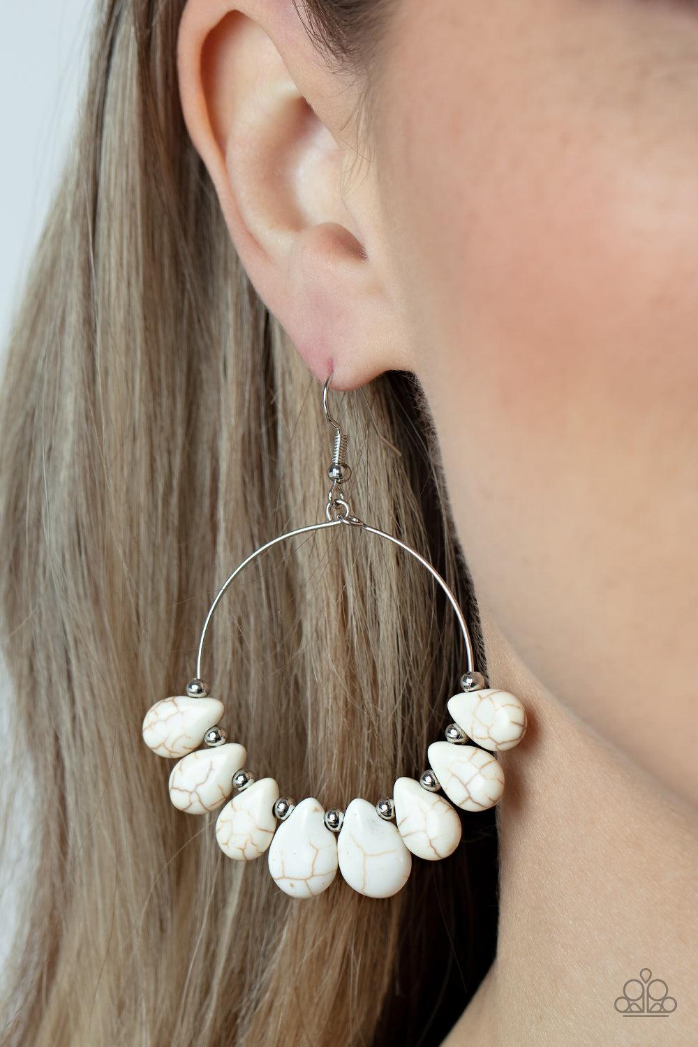 Canyon Quarry White Stone Earrings - Paparazzi Accessories-on model - CarasShop.com - $5 Jewelry by Cara Jewels