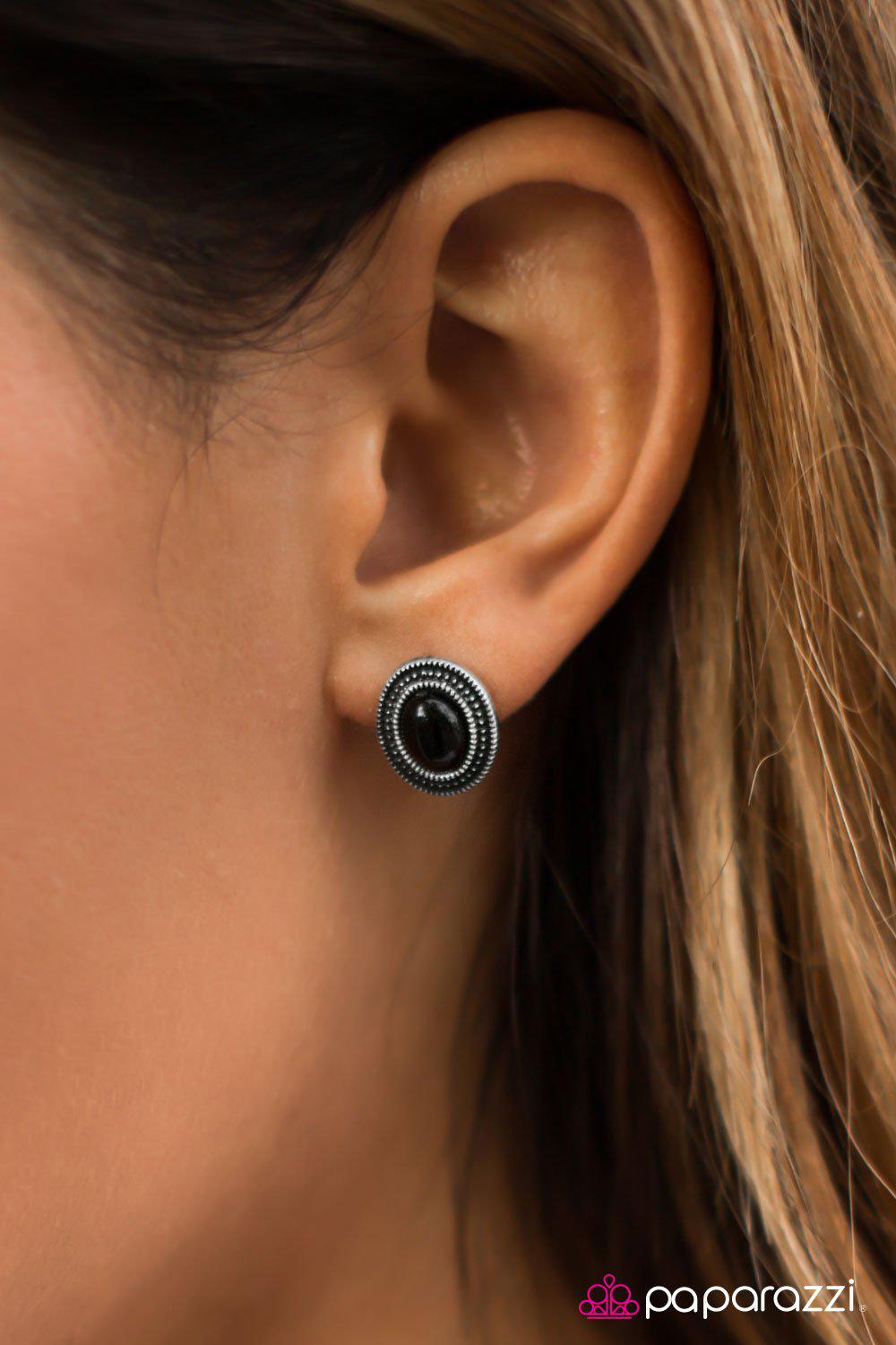 Carefree Cavalier Black Post Earrings - Paparazzi Accessories-CarasShop.com - $5 Jewelry by Cara Jewels