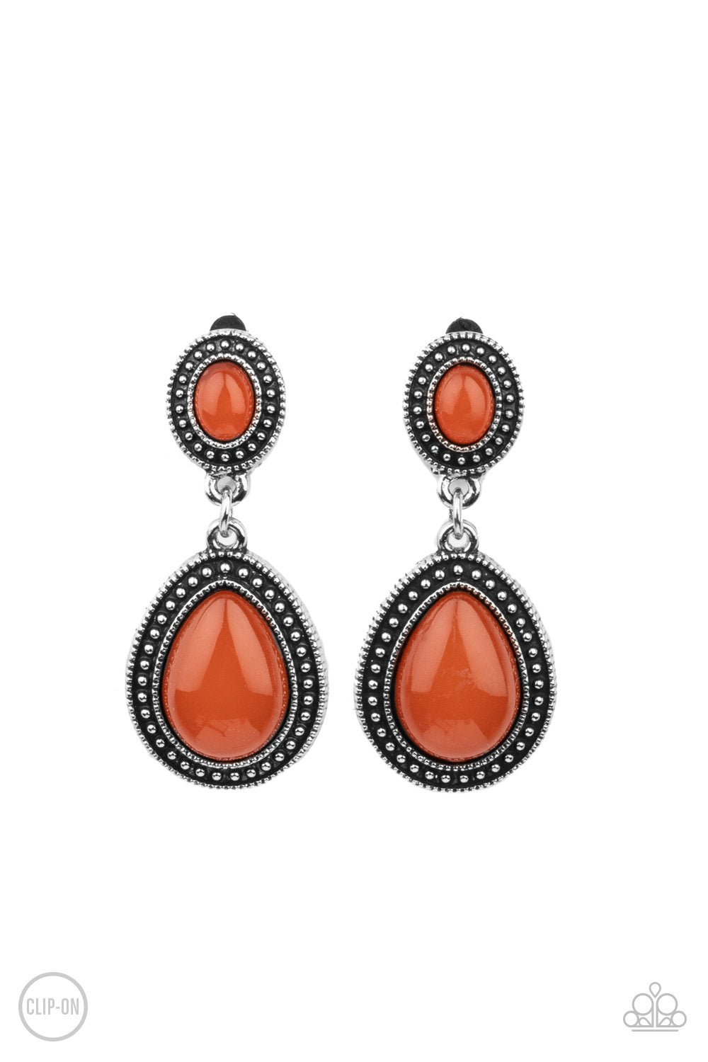 Carefree Clairvoyance Orange Opal Clip-On Earrings - Paparazzi Accessories- lightbox - CarasShop.com - $5 Jewelry by Cara Jewels